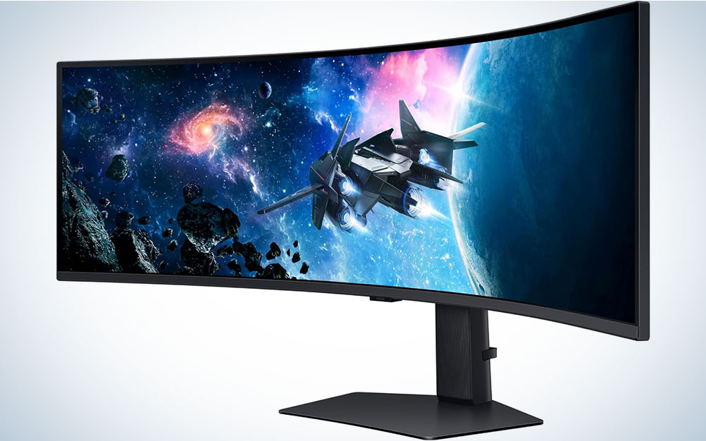 Samsung Odyssey G9 Ultra-wide gaming monitor on a plain background