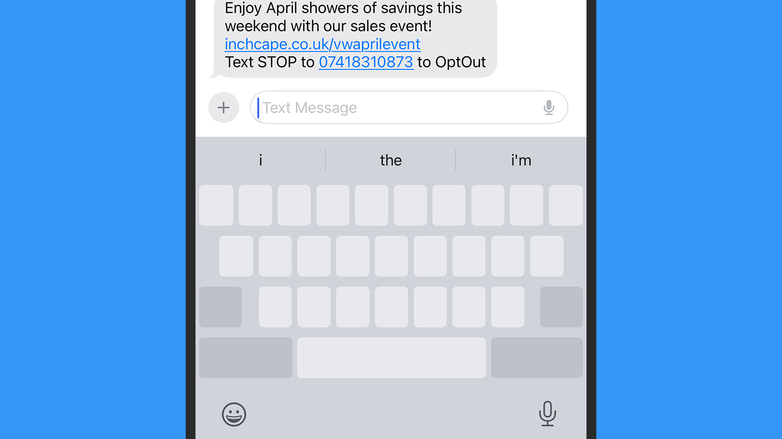 screenshot of iphone keyboard trackpad on blue background