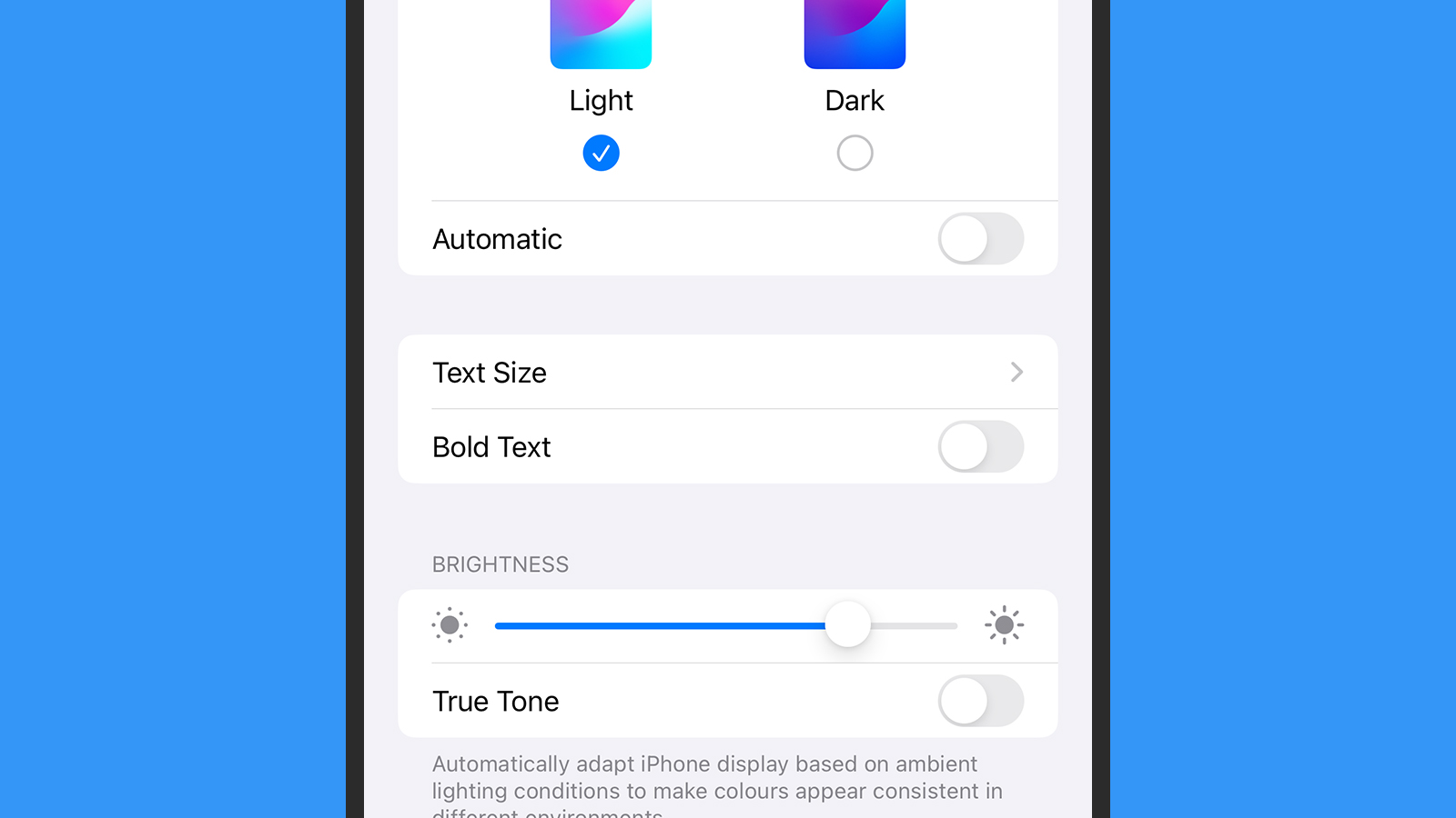 screenshot of iphone keyboard settings on blue background