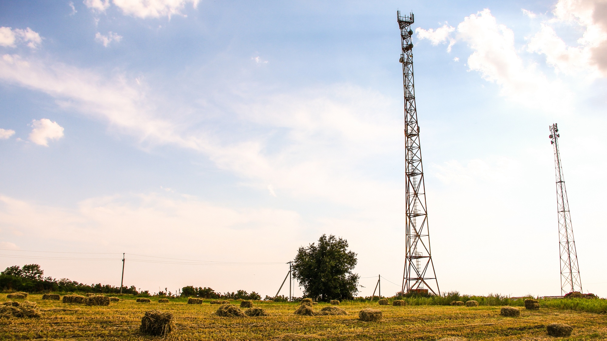 Telecom towers in farmland