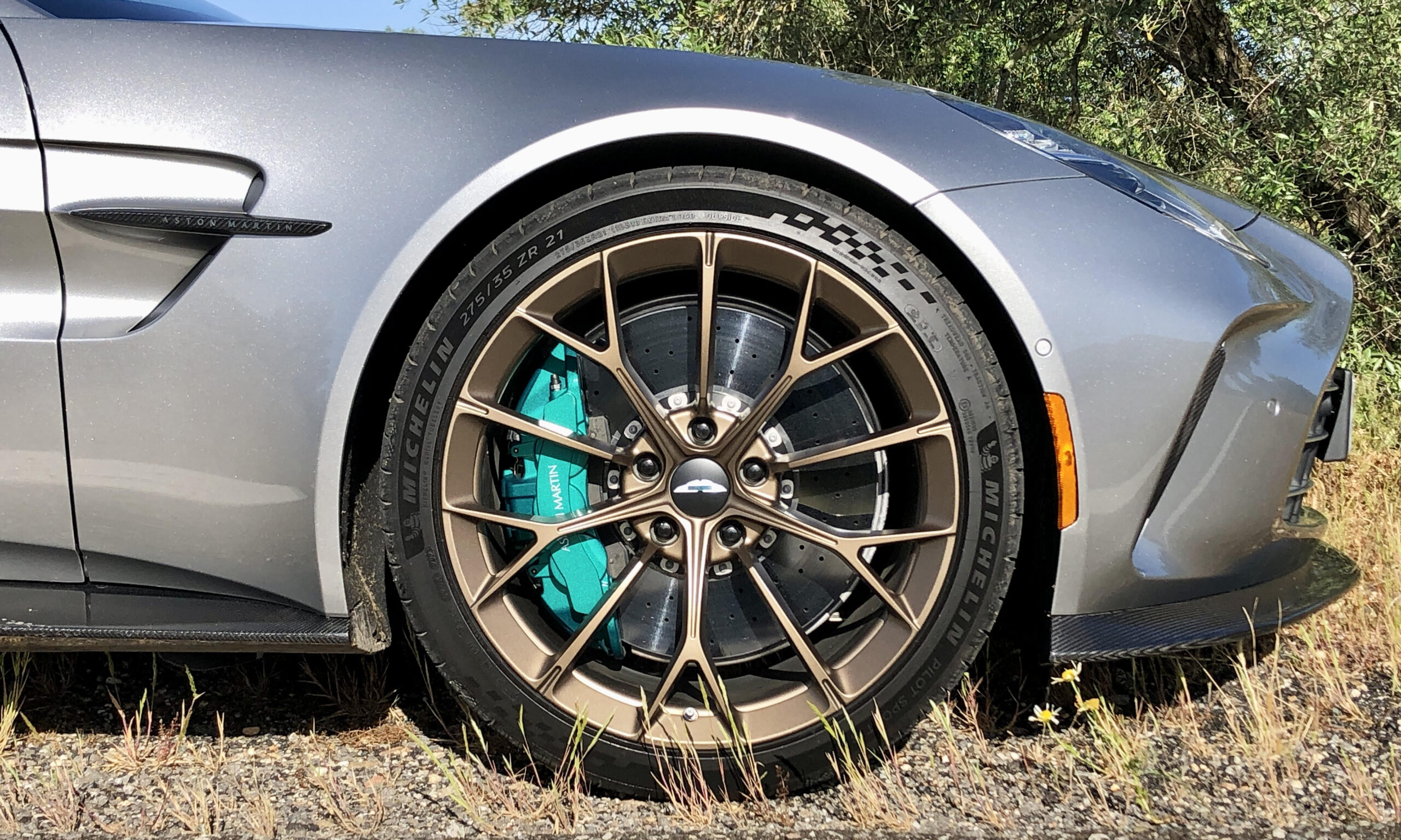 tires on a grey sports car