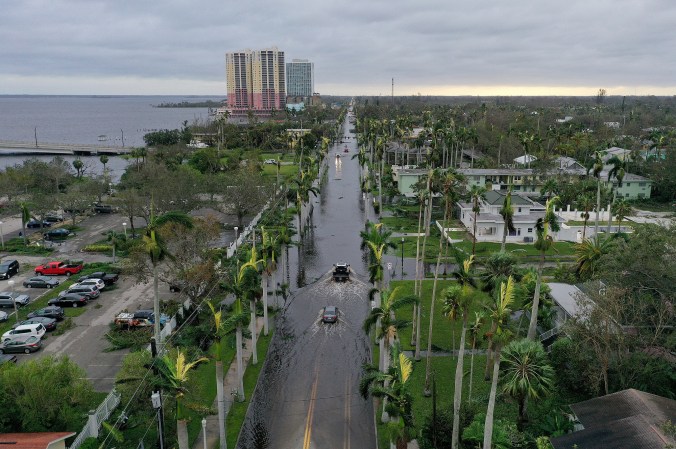 Hurricane Ian flooding in Fort Myers, Forida, seen from above