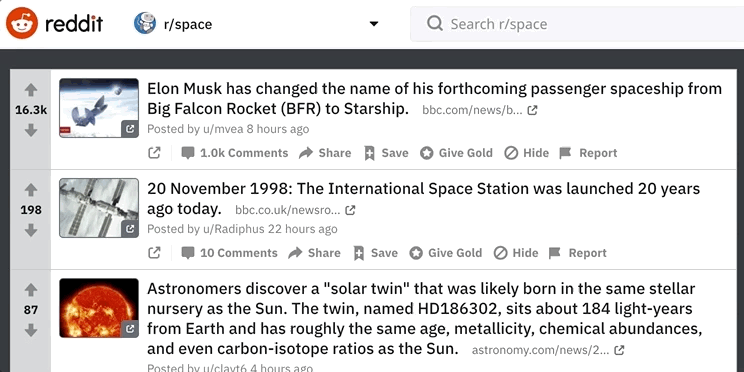 Reddit dark mode in action switch