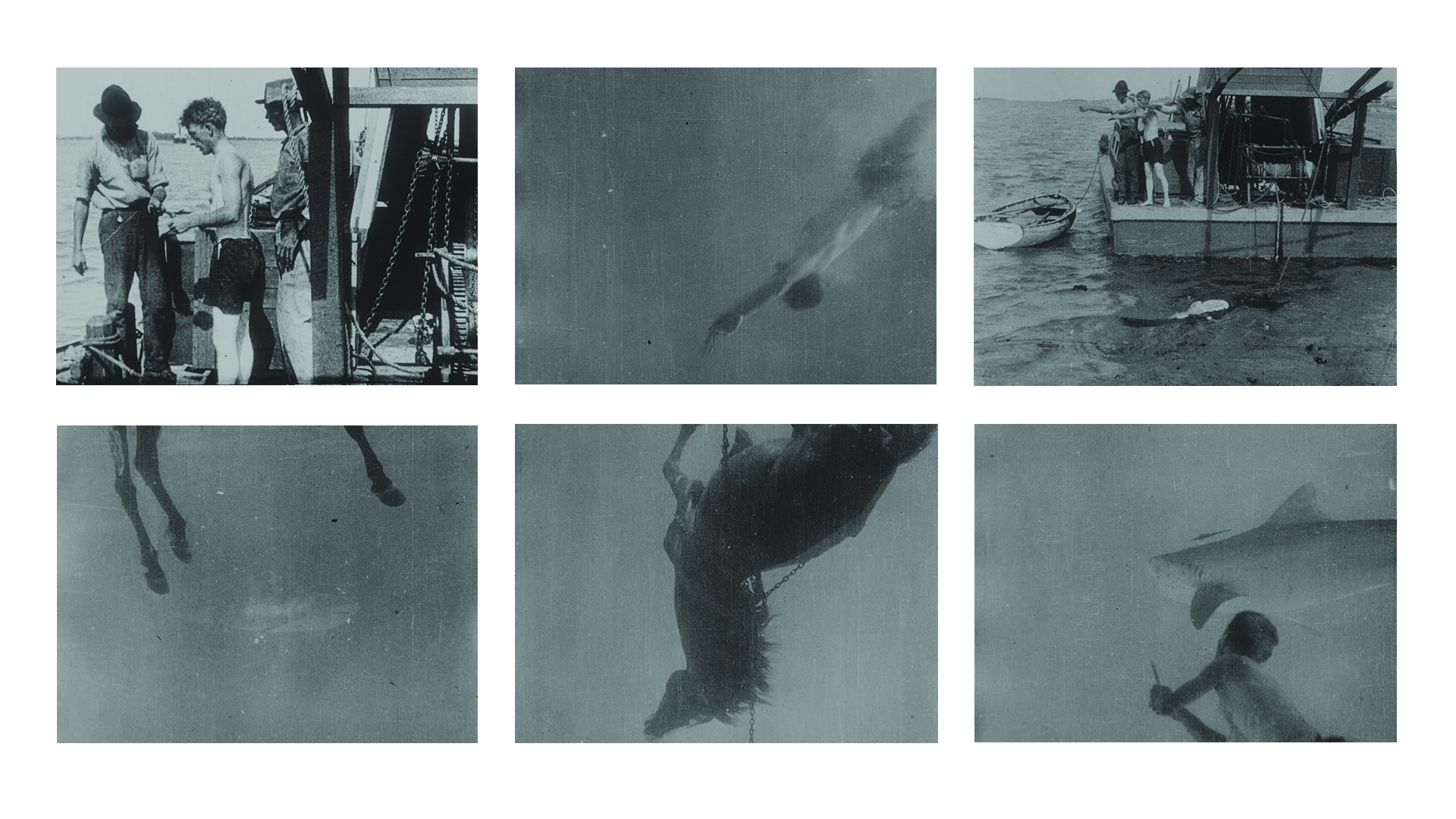 old photos of men filming underwater