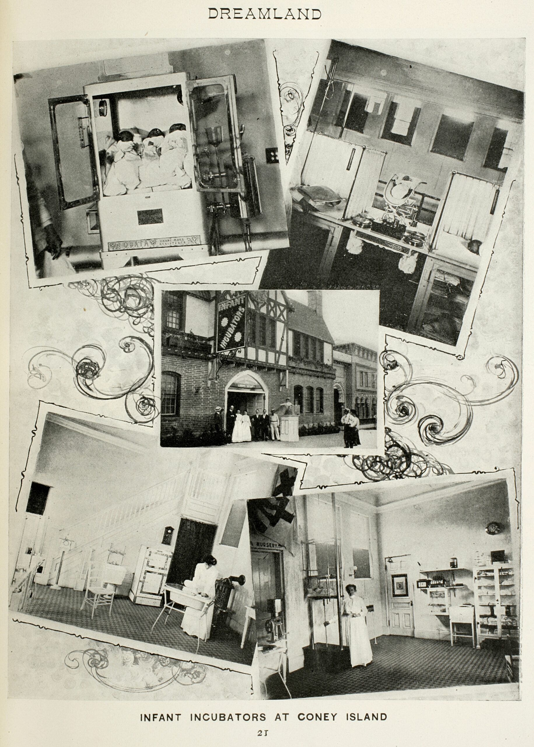 an old coney island poster featuring images of premature babies