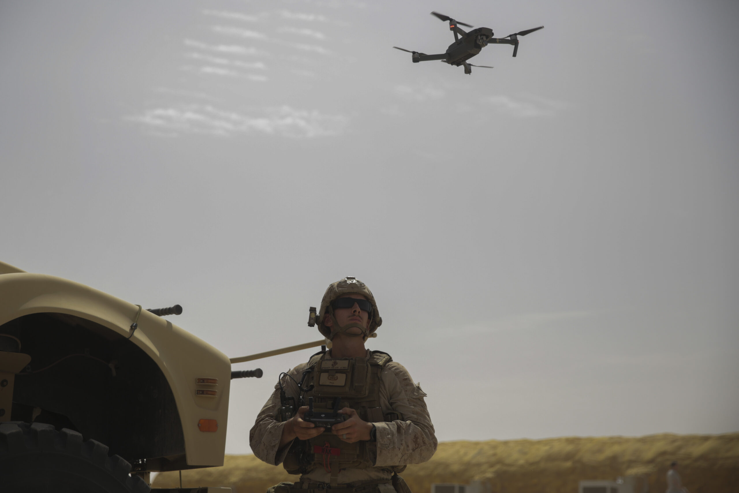 Marine explosive ordnance disposal technician flies a DJI Mavic Pro Drone