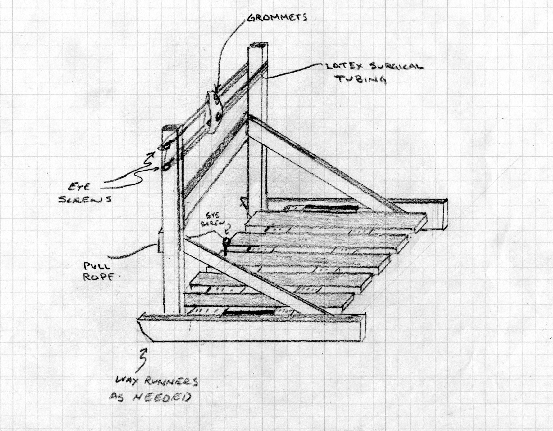 A schematic showing how a DIY snowball slingshot fits together.