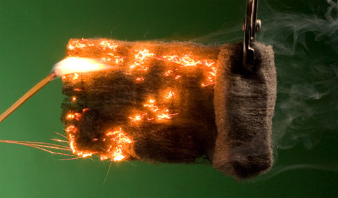 Burning steel wool against a green background.