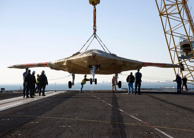  X-47B Hoisted Onto The USS Truman