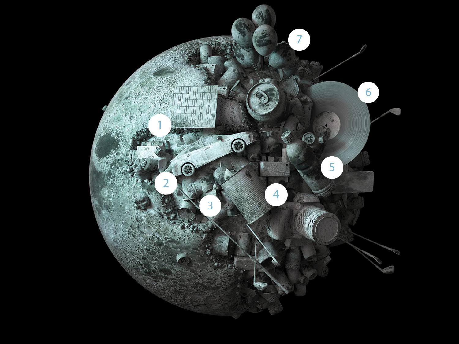 moon illustration depicting elements to be mined