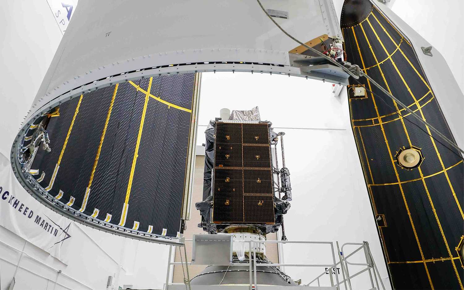 GPS Block III Satellite by Lockheed Martin in a lab