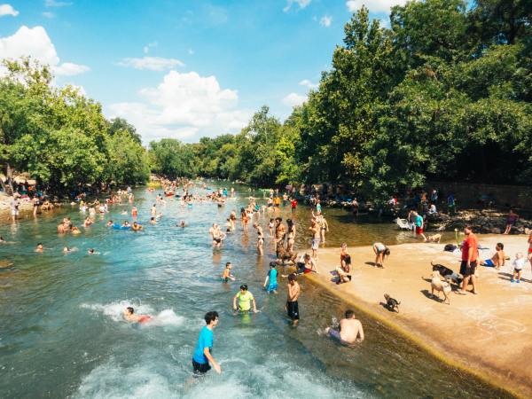 Peoples at a riverside beach