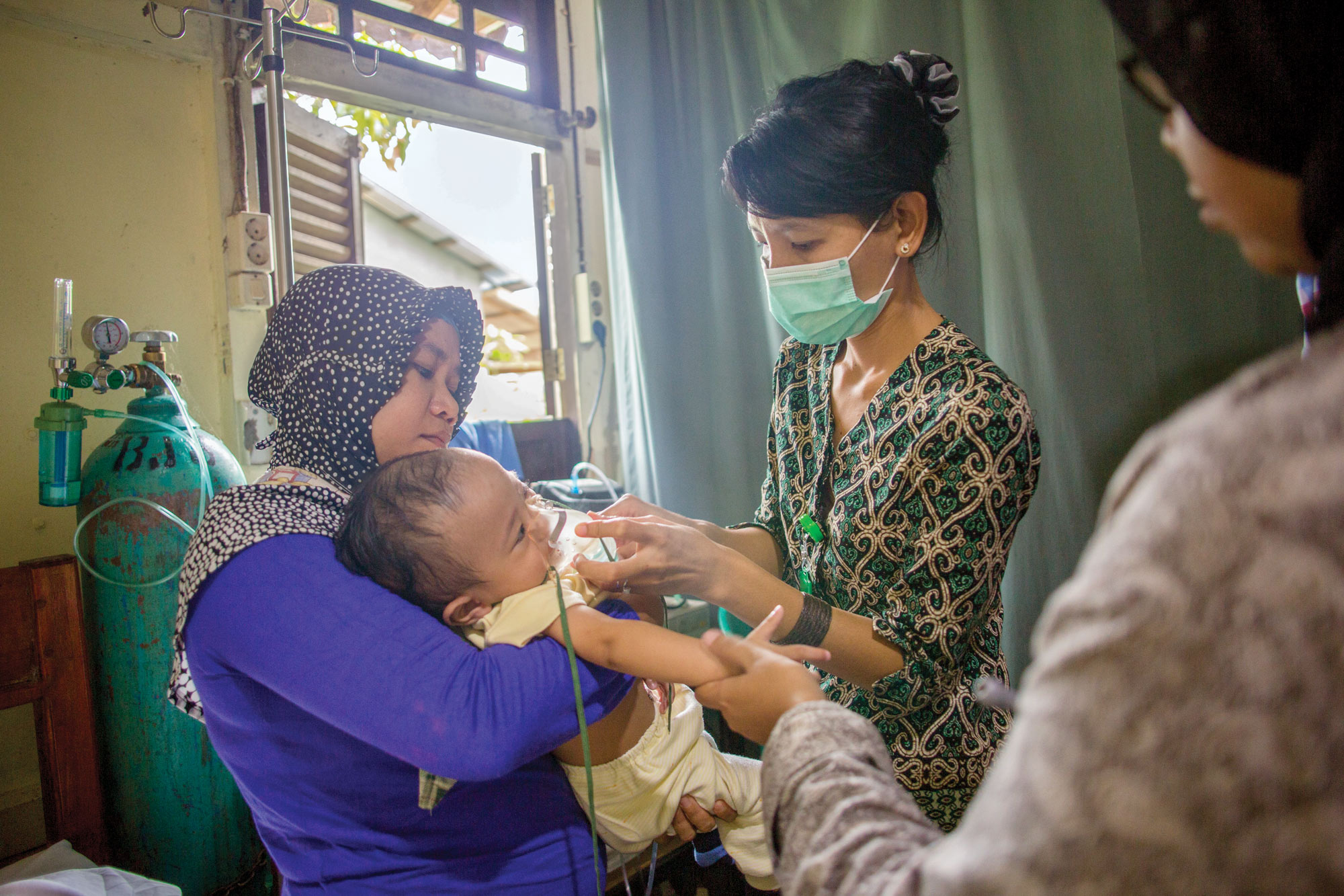 A child receives medical care