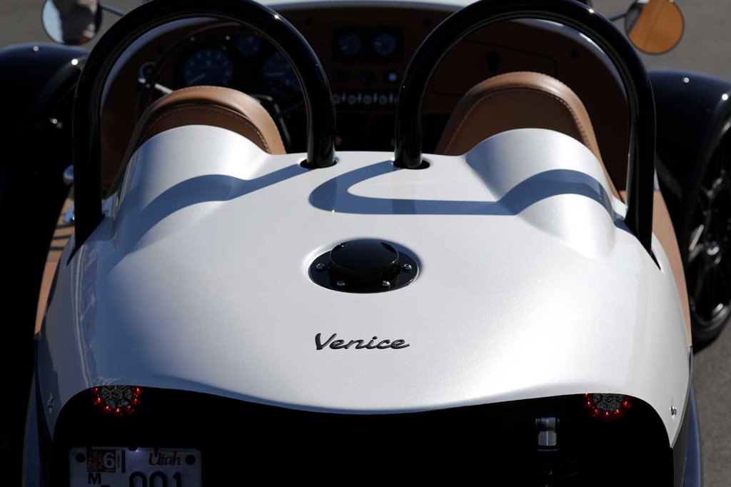 Although they look like roll bars, Vanderhall is quick to point out that the Venice GT is not subject to federal mandated crash testing. Therefore, it calls this component “hoops.”