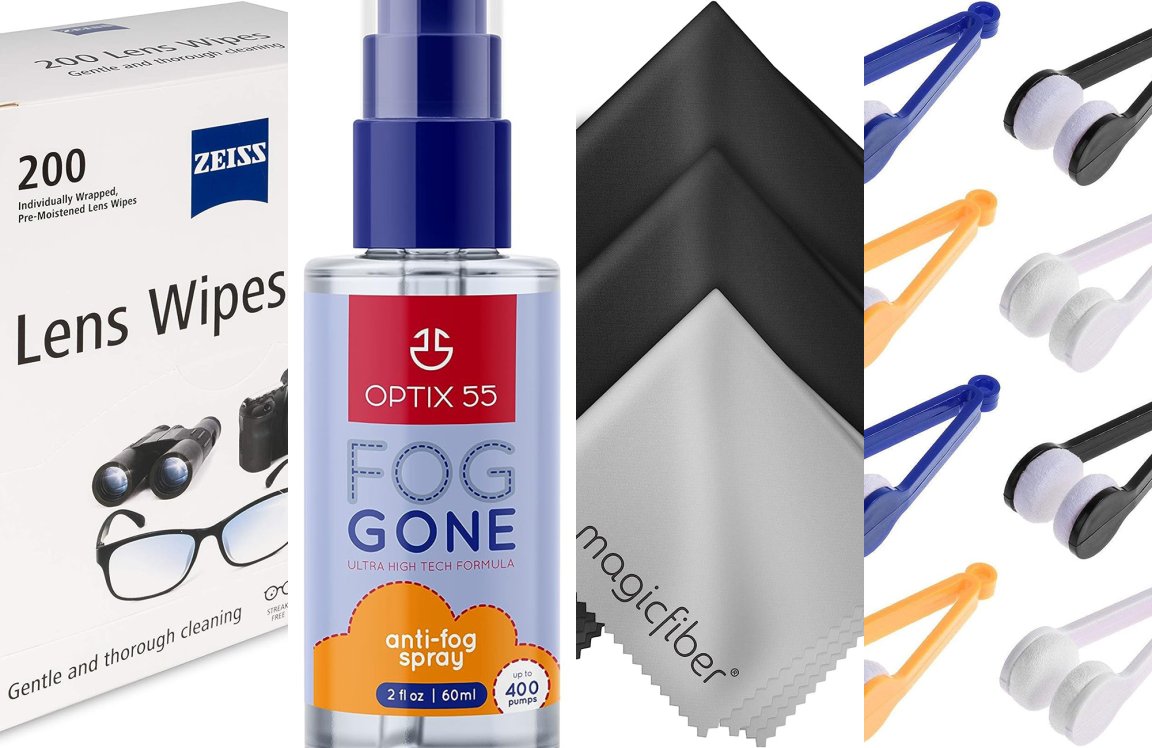 A lineup of the best glasses cleaner on a white background