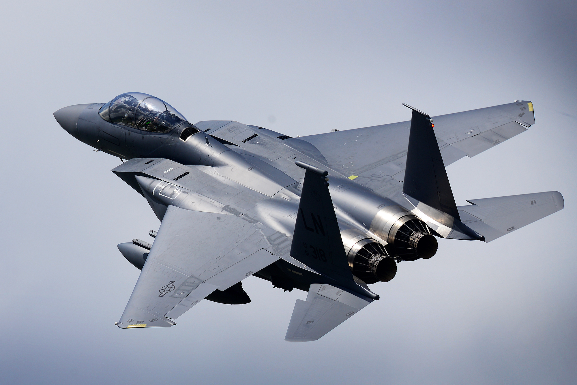 An F-15E Strike Eagle in flight.