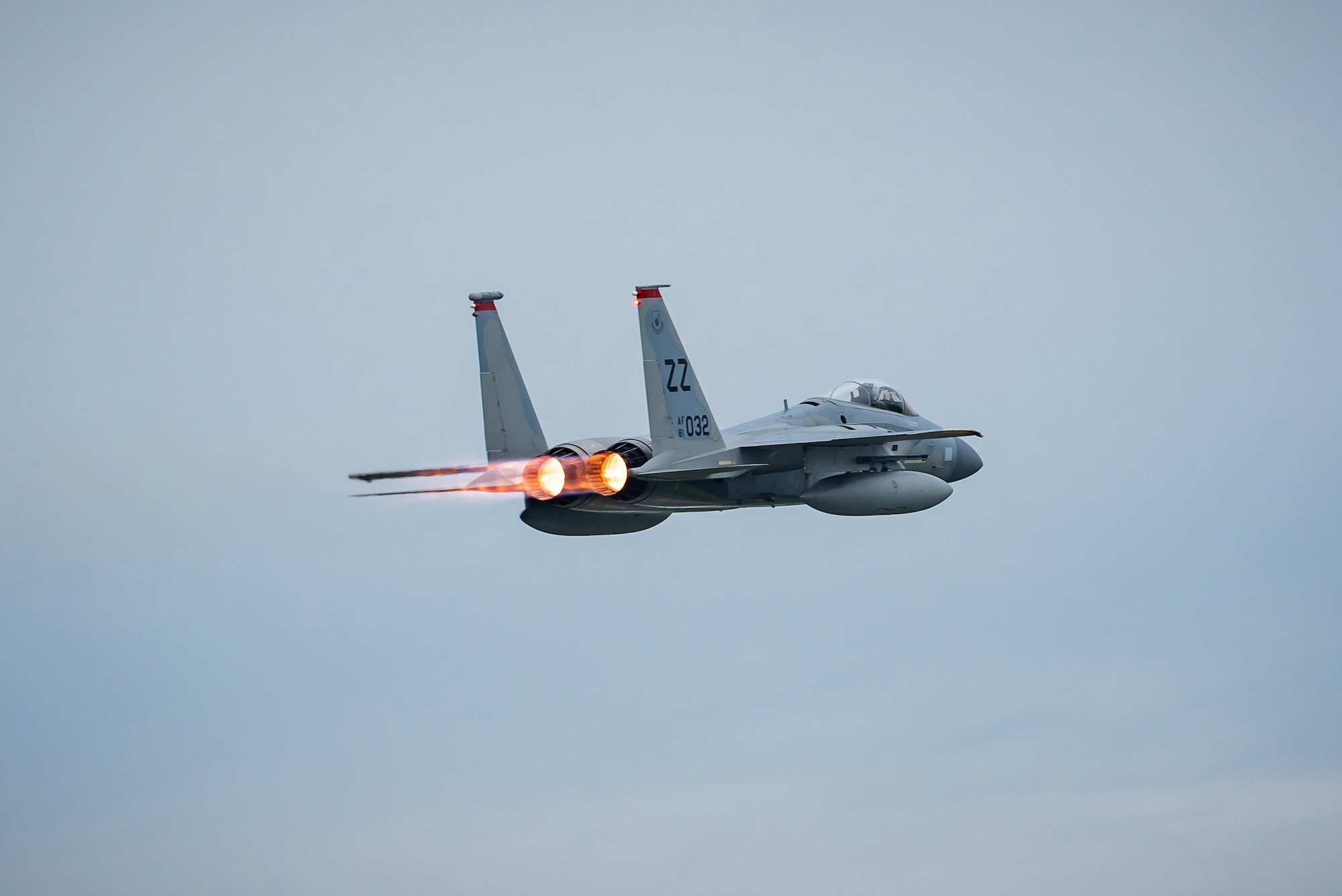 An F-15C takes off.
