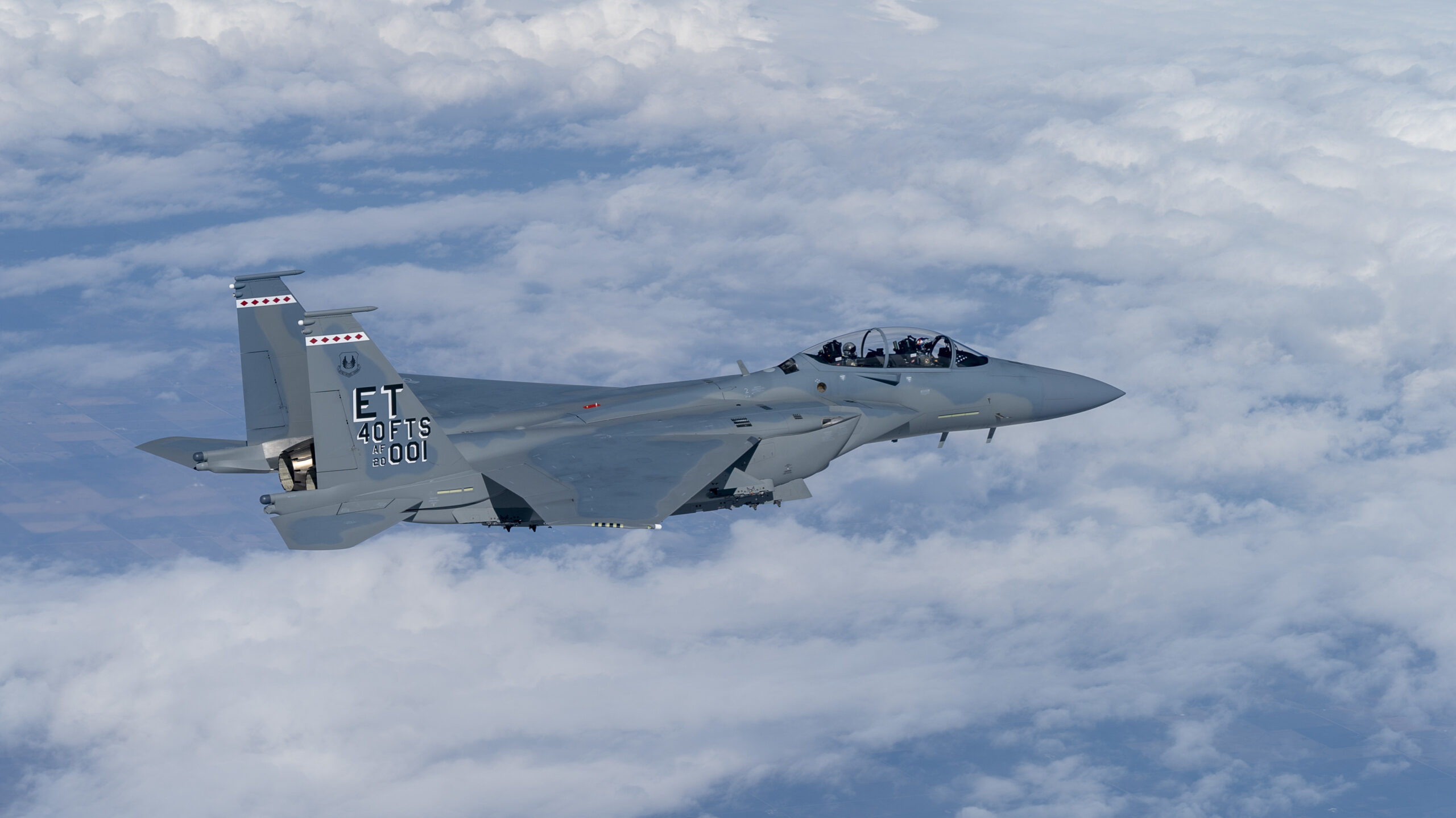An F-15EX Eagle II in flight.