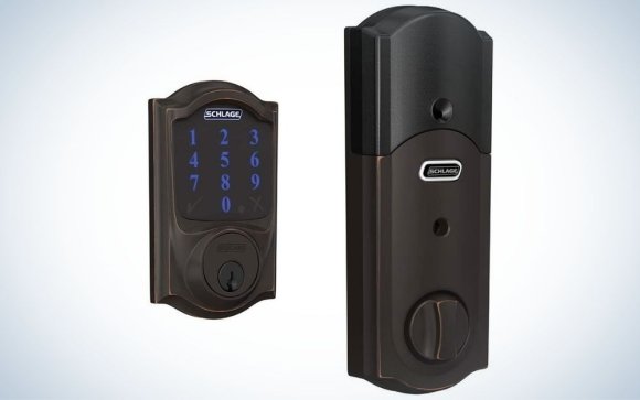 Rectangular, black smart lock with touch keypad using to control the lock