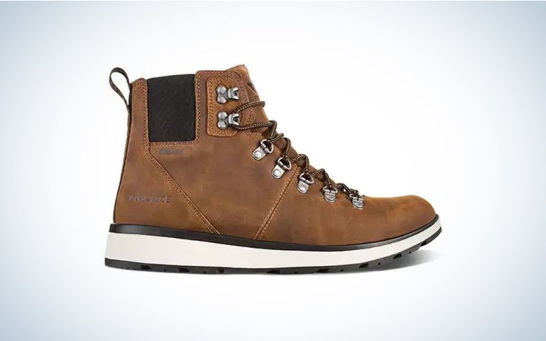 A brown stylish hiking book on a blue and white gradient background