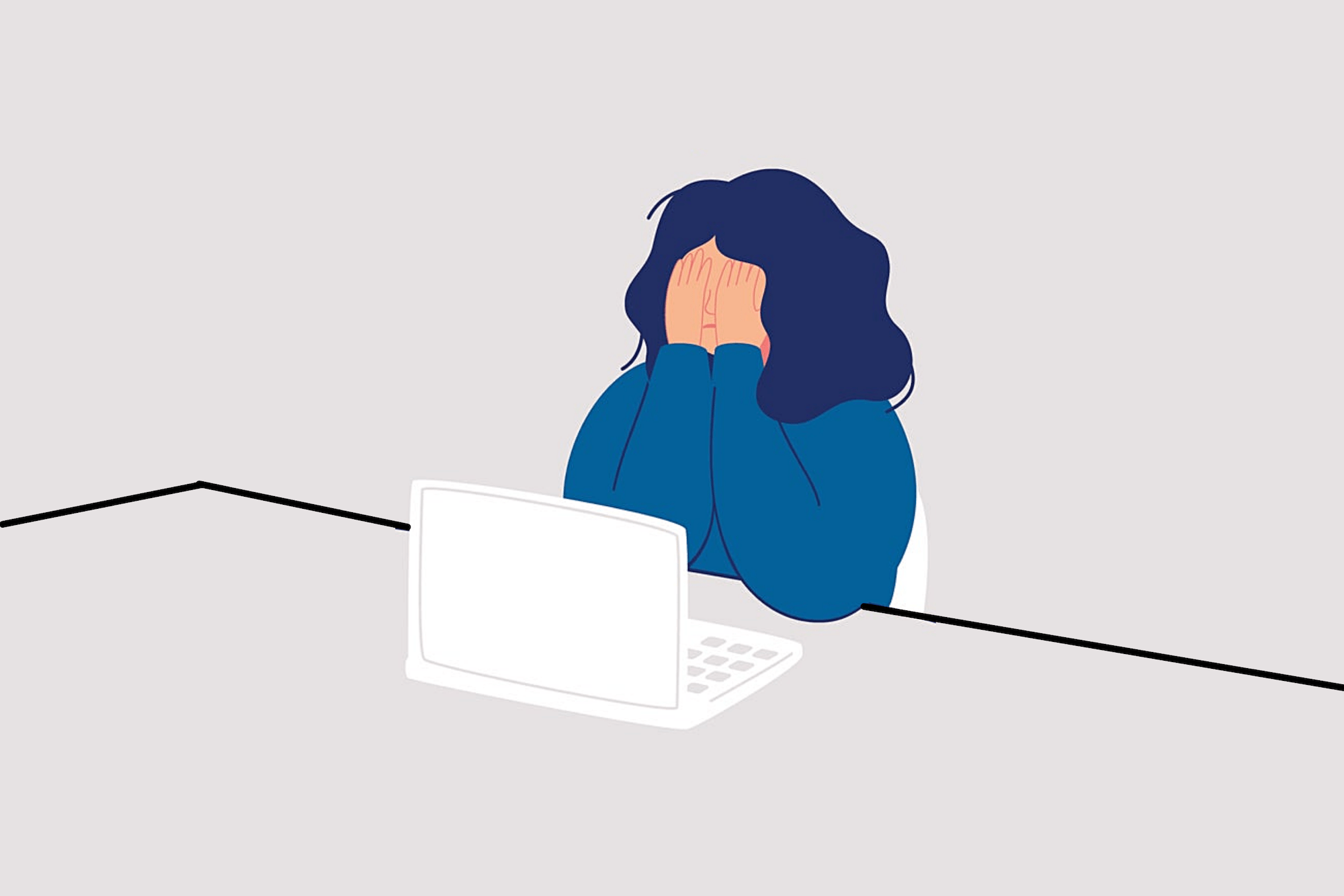 Girl sitting in front of computer is frustrated.