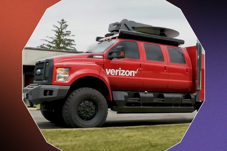 THOR emergency response mobile unit on a red truck on the street on a red, black and purple background