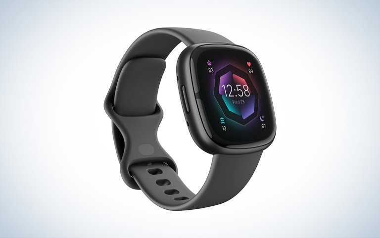 Fitbit Sense 2 fitness tracker against a white background