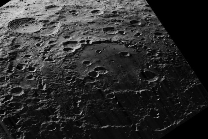 Craters on the dark side of the moon from a flyby image