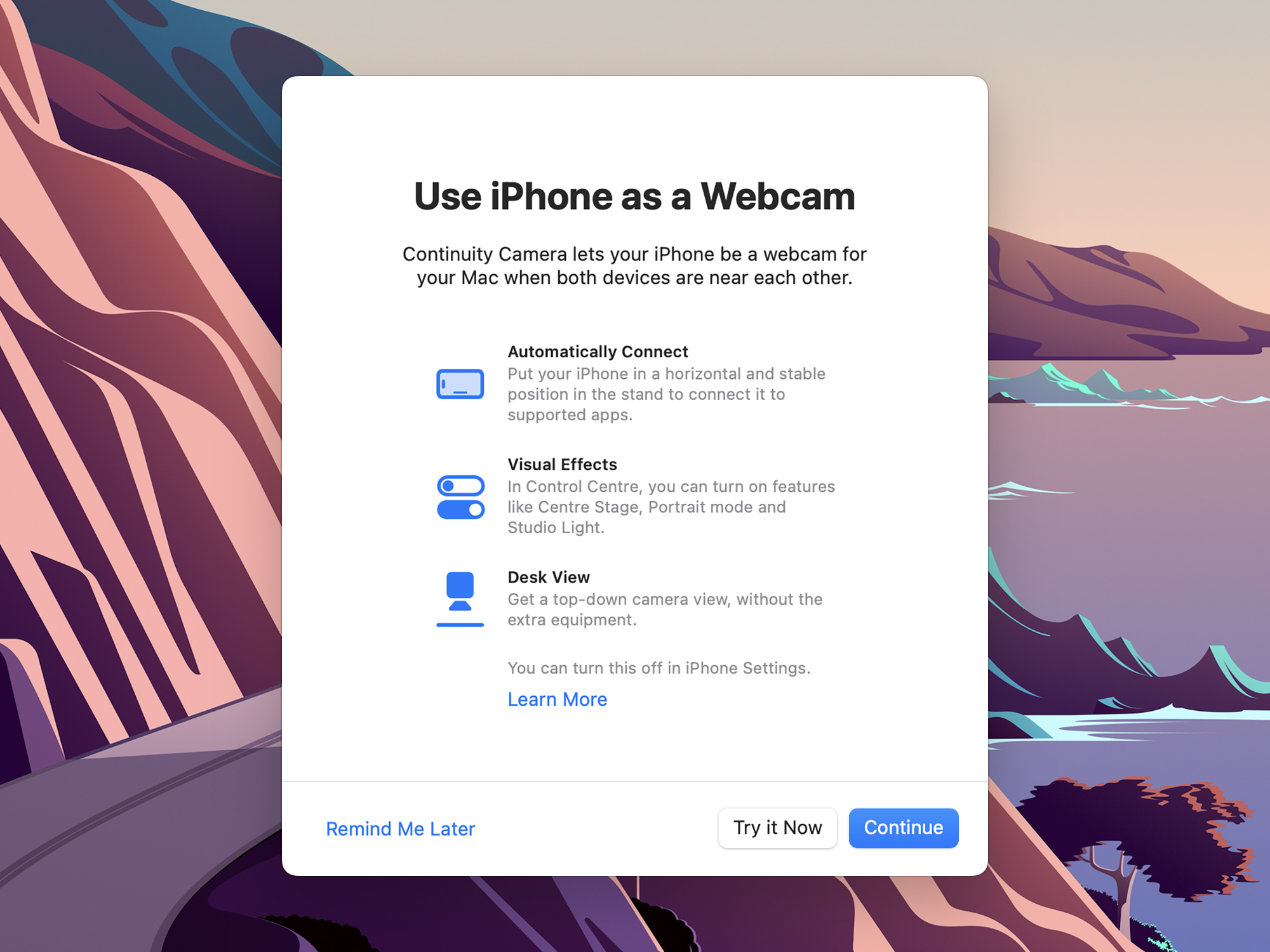 The new Use iPhone as a Webcam feature in macOS Ventura.