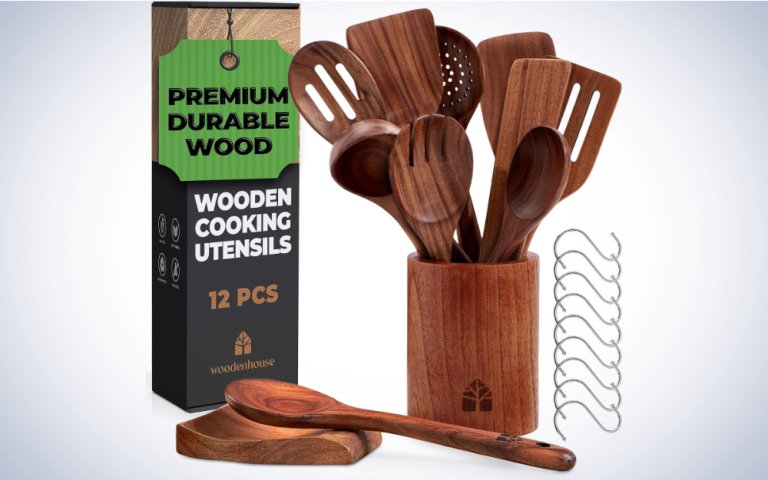 Woodenhouse Wooden Cooking Utensils Set on a plain white background.