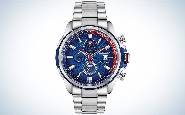 A red-and-blue Spider Man watch that's on-sale at Amazon