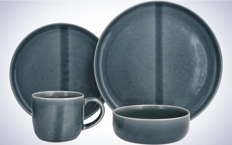 Nosse with Fortessa Svelte Stoneware 16 Piece Dinnerware Set on a plain white background.