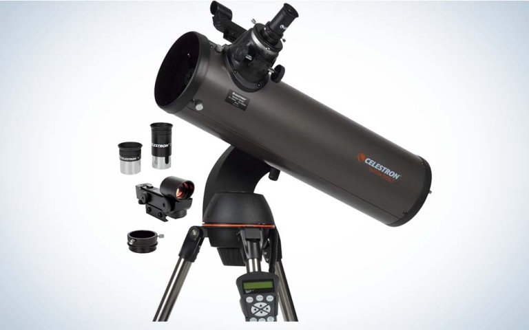 A Celestron NexStar 130 SLT on a plain background.