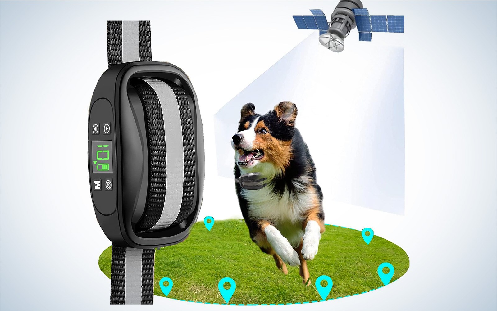 BHCEY GPS wireless dog fence collar with circular boundary illustration