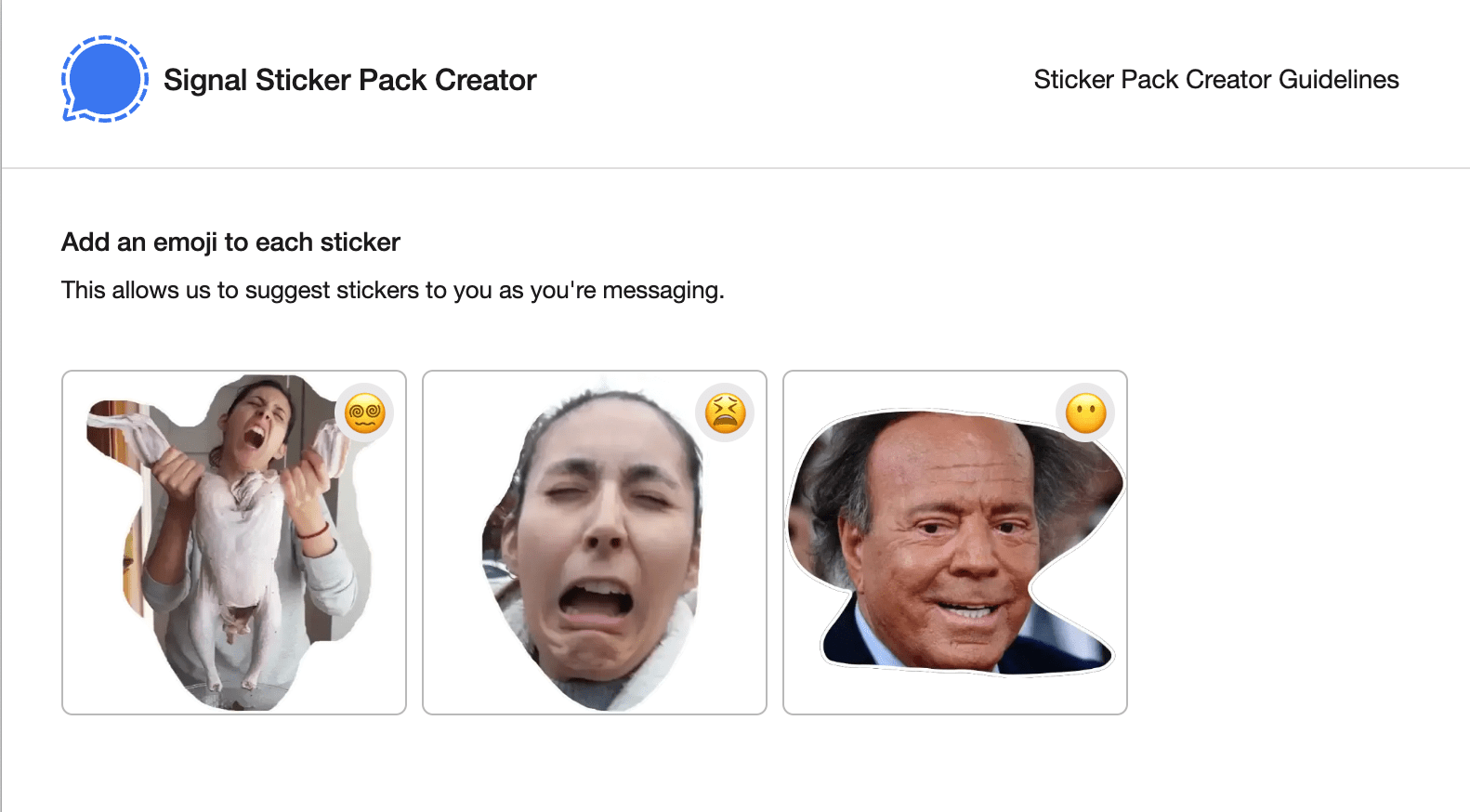 Signal's sticker pack creator tool.