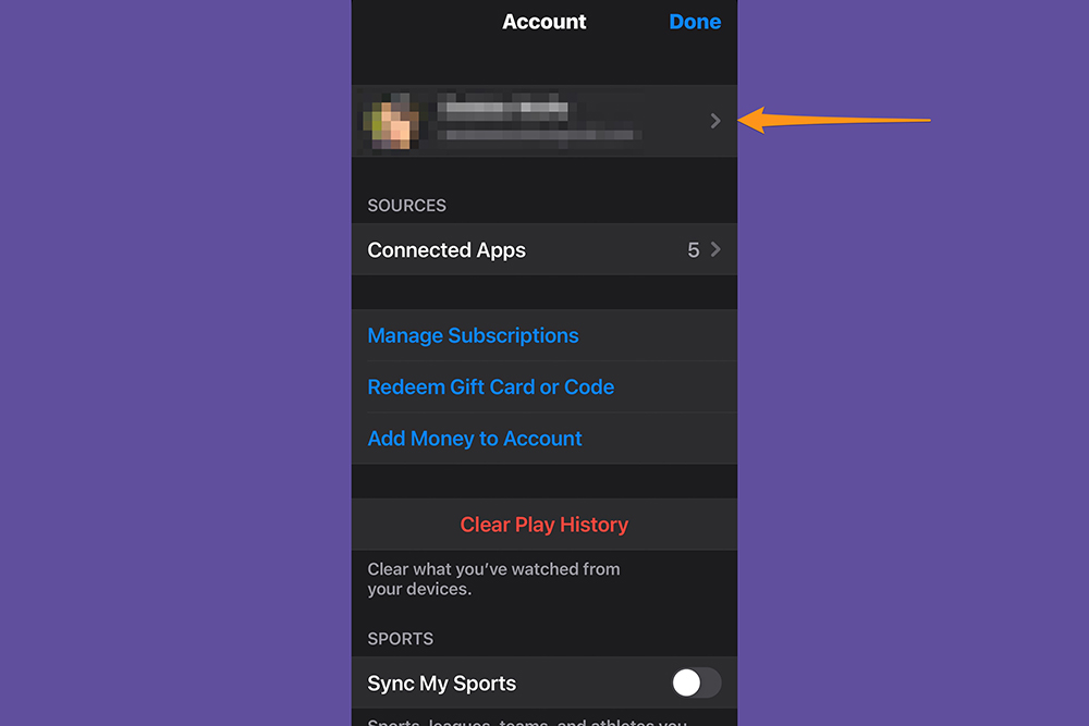 The Apple TV+ app on an iPhone, showing where your Apple ID is located.