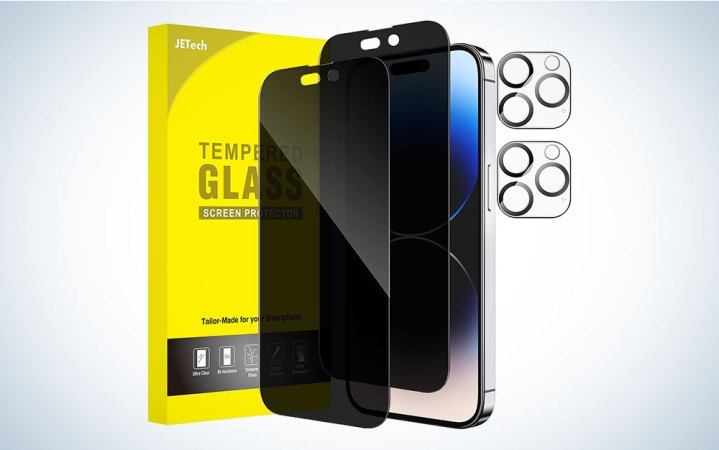  A JETech privacy screen protector kit on a blue and white background