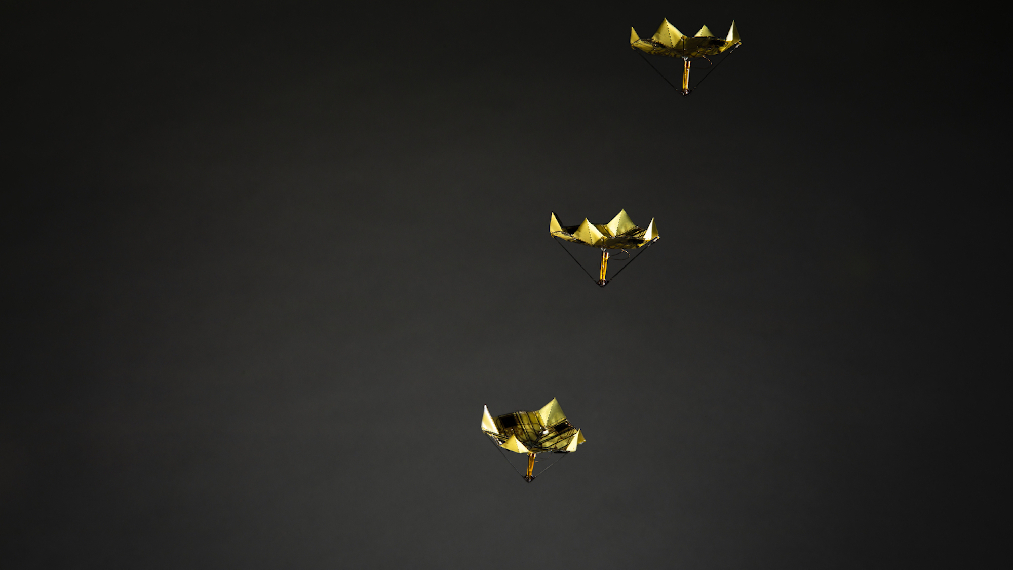 Time lapse image of origami microflier changing shape during descent