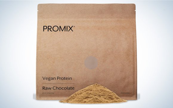 Promix vegan protein with a pile of powder