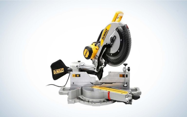 DeWalt DWS780 12-Inch Double Bevel Sliding Miter Saw on a plain background