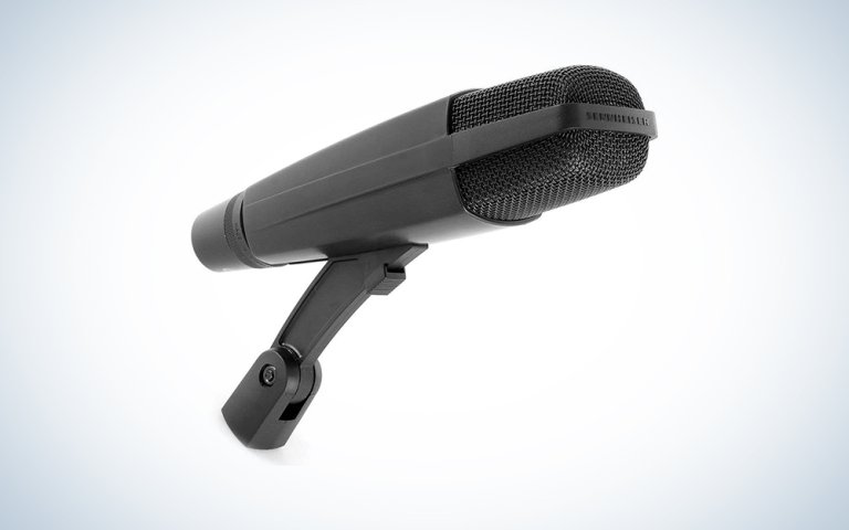 Sennheiser MD421-II microphone over a white gradient