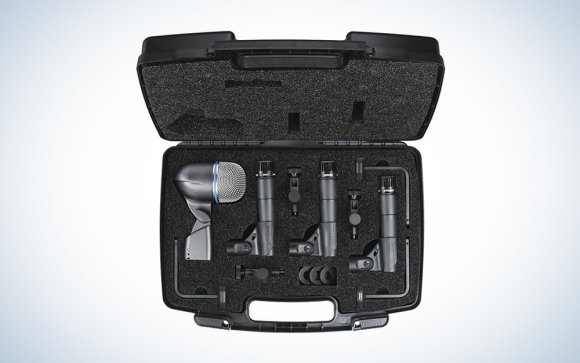 Shure DMK57-52 Drum Mic Kit in a case over a white gradient