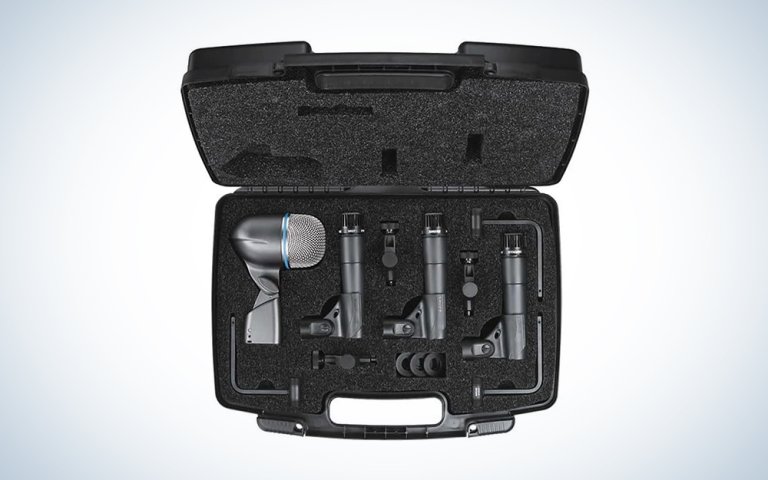 Shure DMK57-52 Drum Mic Kit in a case over a white gradient