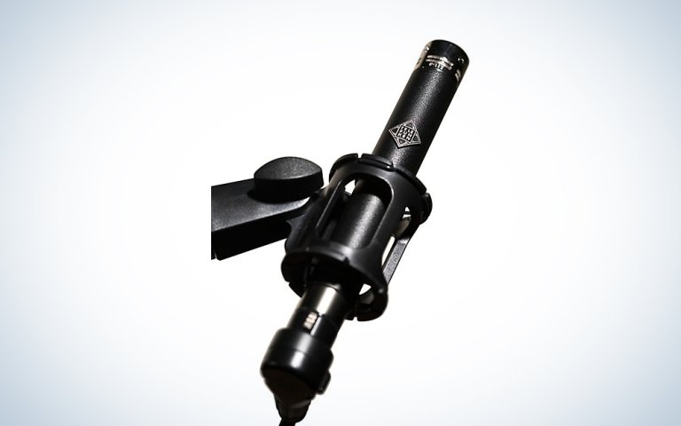 Telefunken M60 FET Microphone on a stand over a white gradient