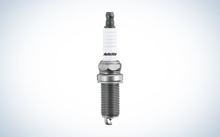 Autolite Iridium XP Automotive Replacement Spark Plugs over a white gradient