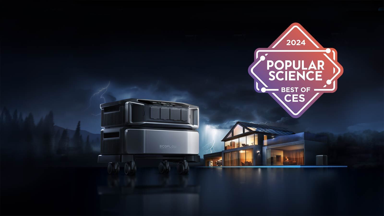 EcoFlow generator sitting on the ground outside of a house