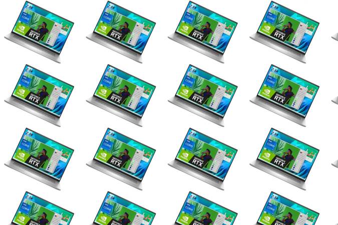 A lineup of Dell laptops on a plain background