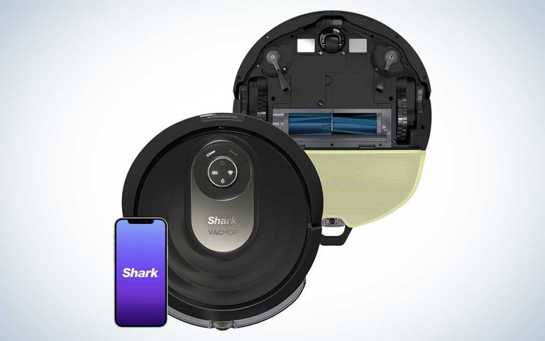 A Shark vacuum and mop on a plain background.