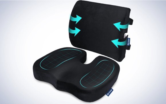 Qutool Orthopedic Memory Foam Seat Cushion and Lumbar Support on a plain white background.