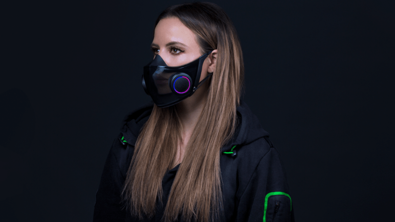 Woman wearing Razer Zephyr Mask